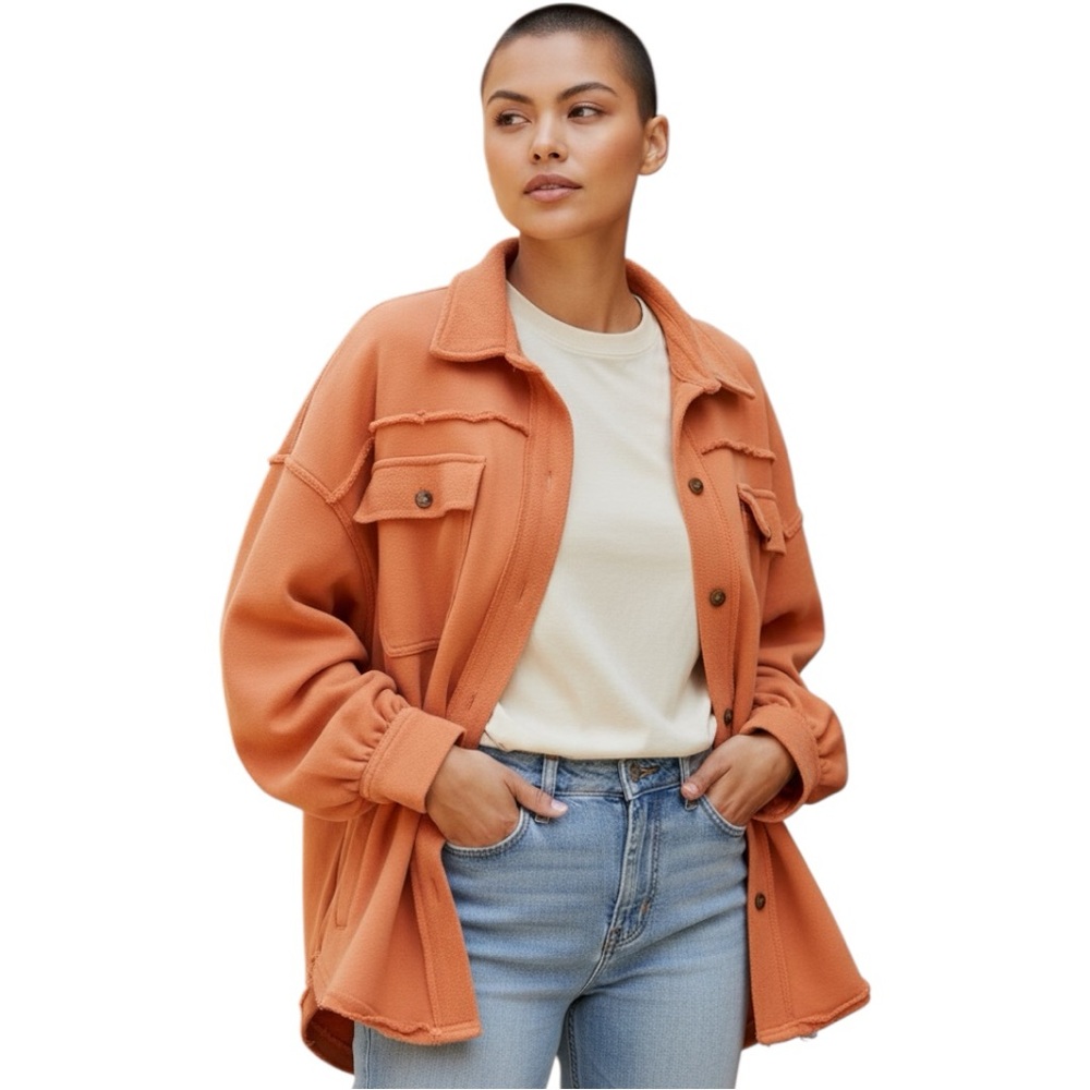 POL Orange Distressed Shacket Jacket Oversized Si… - image 2